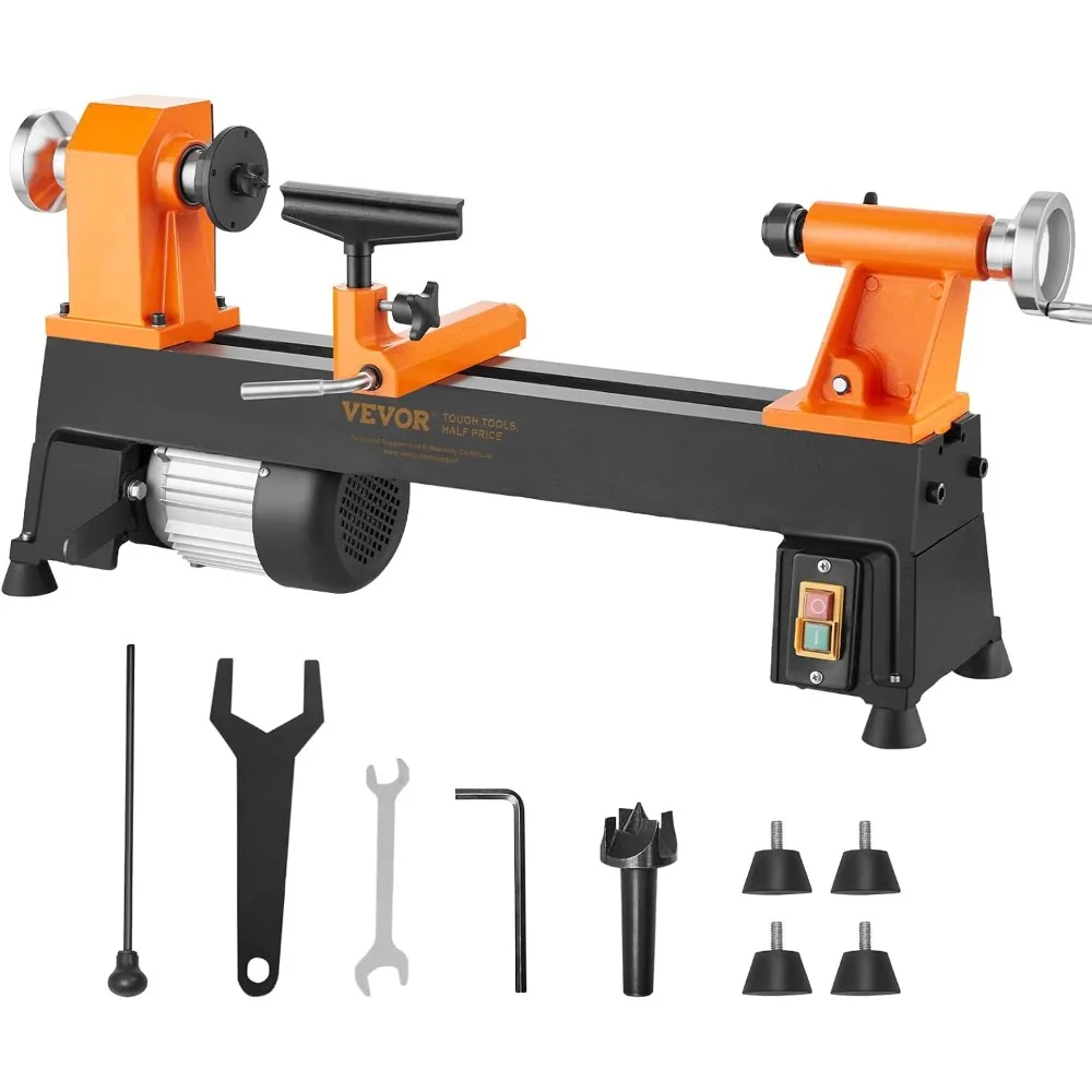 Benchtop Wood Lathe, 10 in x 18 in, 0.5 HP 370W Power Wood Turning Lathe Machine, 5 Variable Speeds 780/1320/1920/2640/384