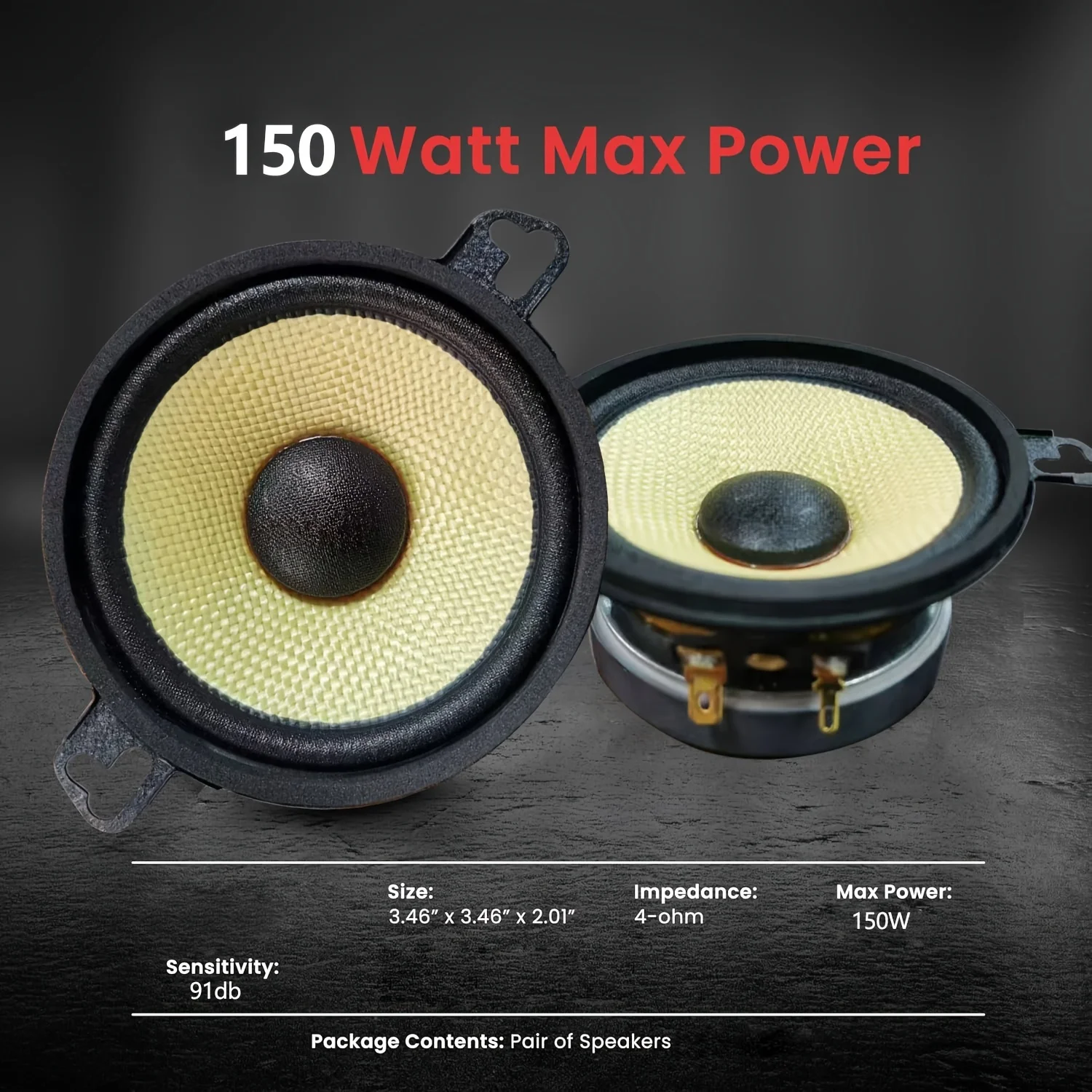 1x 150W 最大出力のカーオーディオスピーカー、3.5 インチ、チタンダイアフラムとアルミニウムフレームを採用し、ドアへの簡単な取り付けが可能