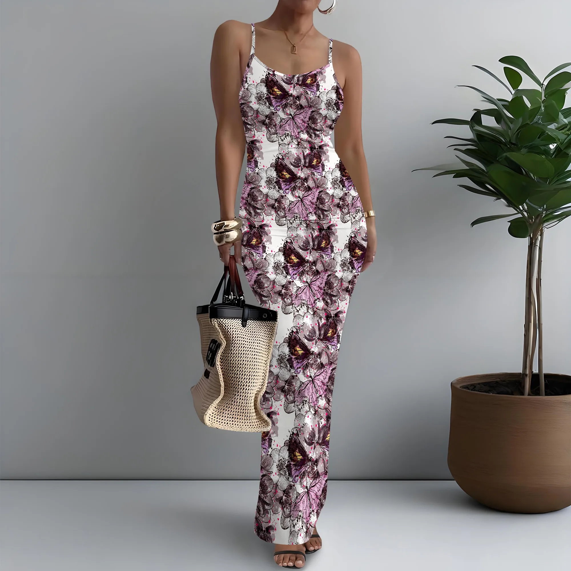 

Women's Spaghetti Strap Maxi Dress Y2K Butterfly Print Sexy Stylish XS-3XL