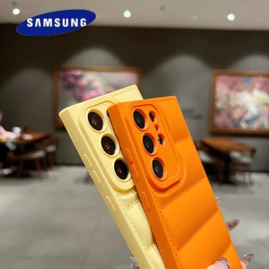Casing Ponsel Jaket Bulu Puffer Gelombang Samsung S25 S24 S23 S22 Ultra S21 Plus S20 Note 20 A72 A54 Penutup Lembut Tahan Guncangan Warna Solid 12 penjualan terbaik lego gelombang besar - №