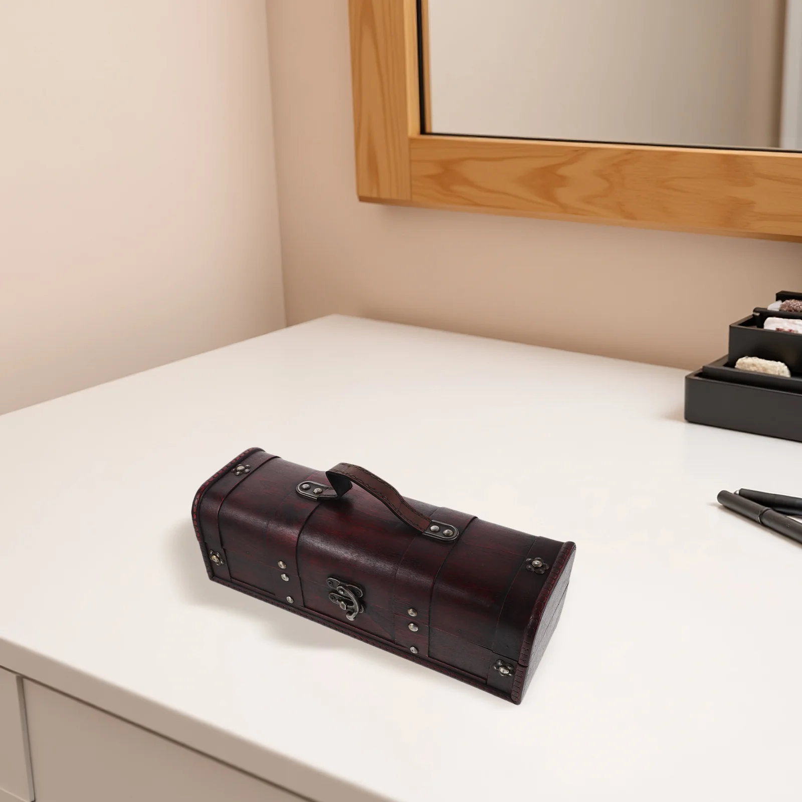 13.36X4.72X4.32In خمر صندوق تخزين المجوهرات الخشبية الرجعية منظم سطح المكتب للأقراط القلائد الحلي تذكار الزخرفية