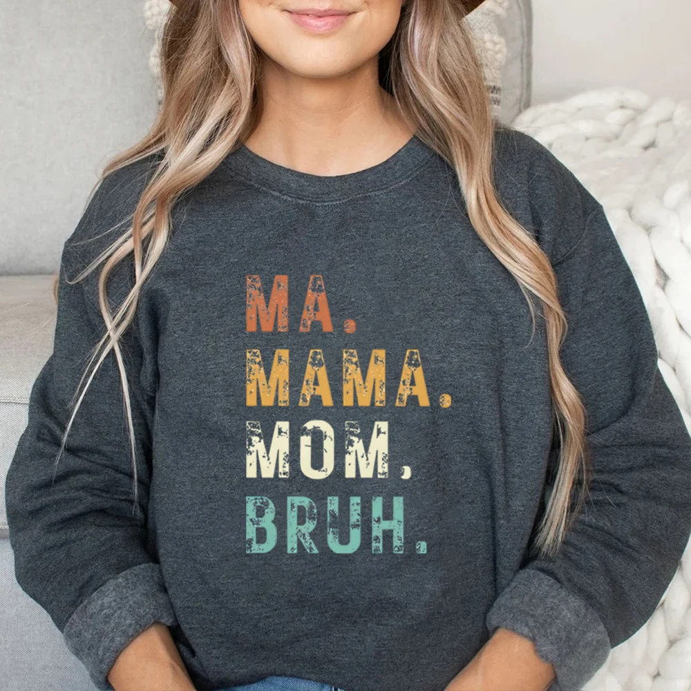 Retro Funny Mom Sweatshirt Ma Mama Mom Bruh Shirt Distressed Mom Life Hoodie Cool Mama Sweater Trendy Women Sarcastic Sweatshirt