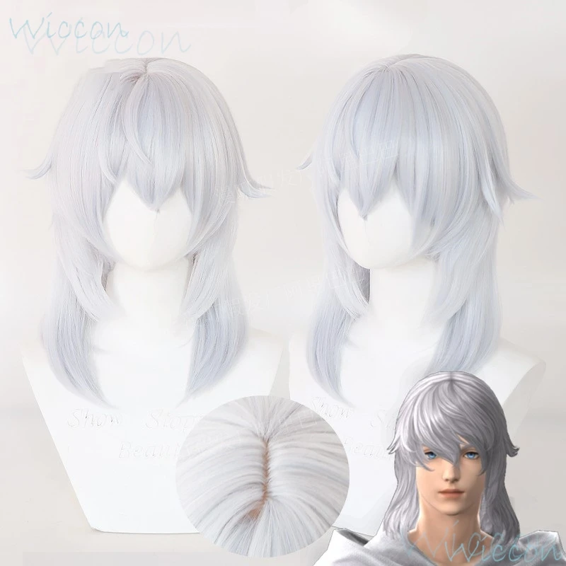 Game Themis FFXIV Cosplay Final Fantasy XIV Cosplay FF14  role play white grey Long Wig Cosplay Prop Halloween Party for Men