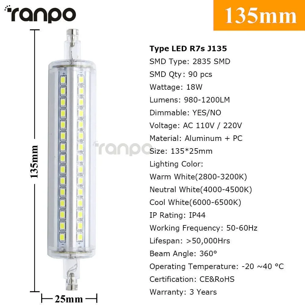 R7s 10 Вт, 15 Вт, 18 Вт, 20 Вт, искусственная лампа, J78, J118, J135, искусственная кукуруза, лампочка, 2835 SMD, теплый, нейтральный, холодный белый свет, лампа, заменяемая галогенная лампа