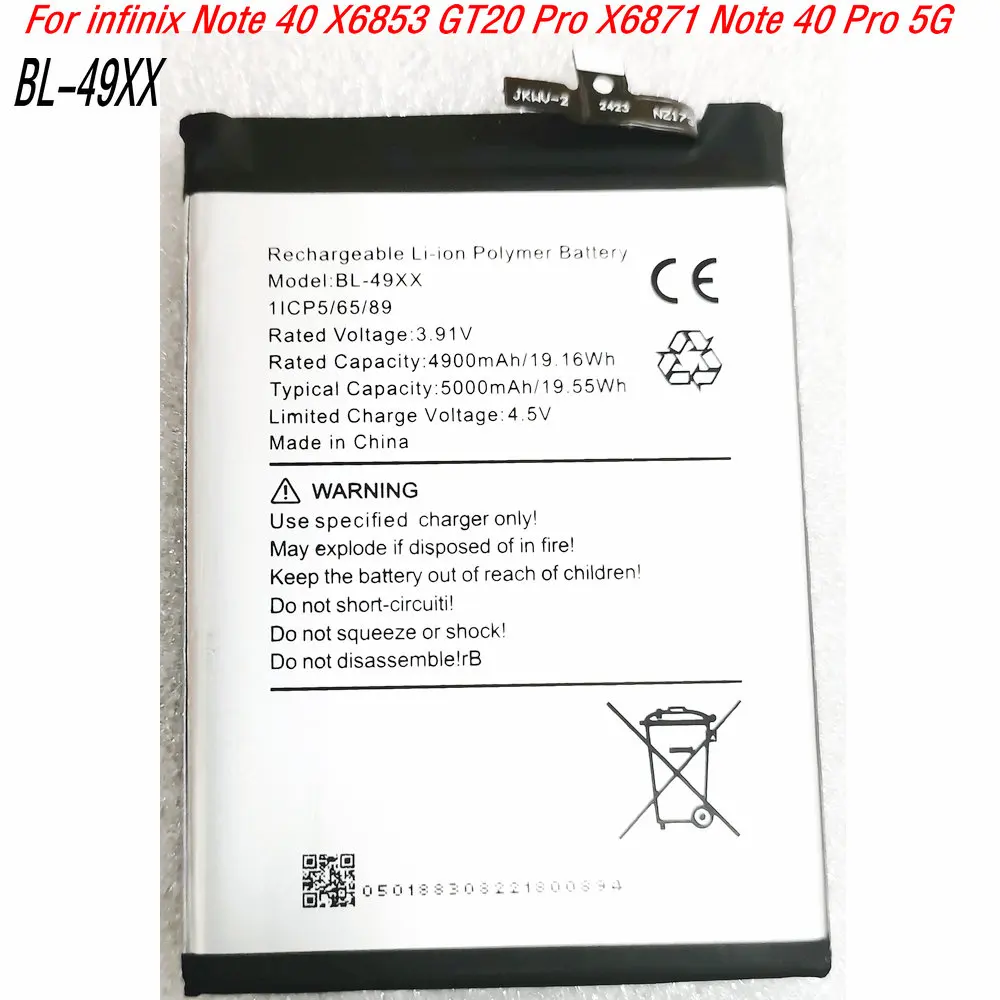 

3.91V New BL-49XX High Capacity Battery For Infinix Note 40 X6853 GT 20 Pro X6871 Note 40 Pro 5G Mobile Phone 1ICP5/65/89
