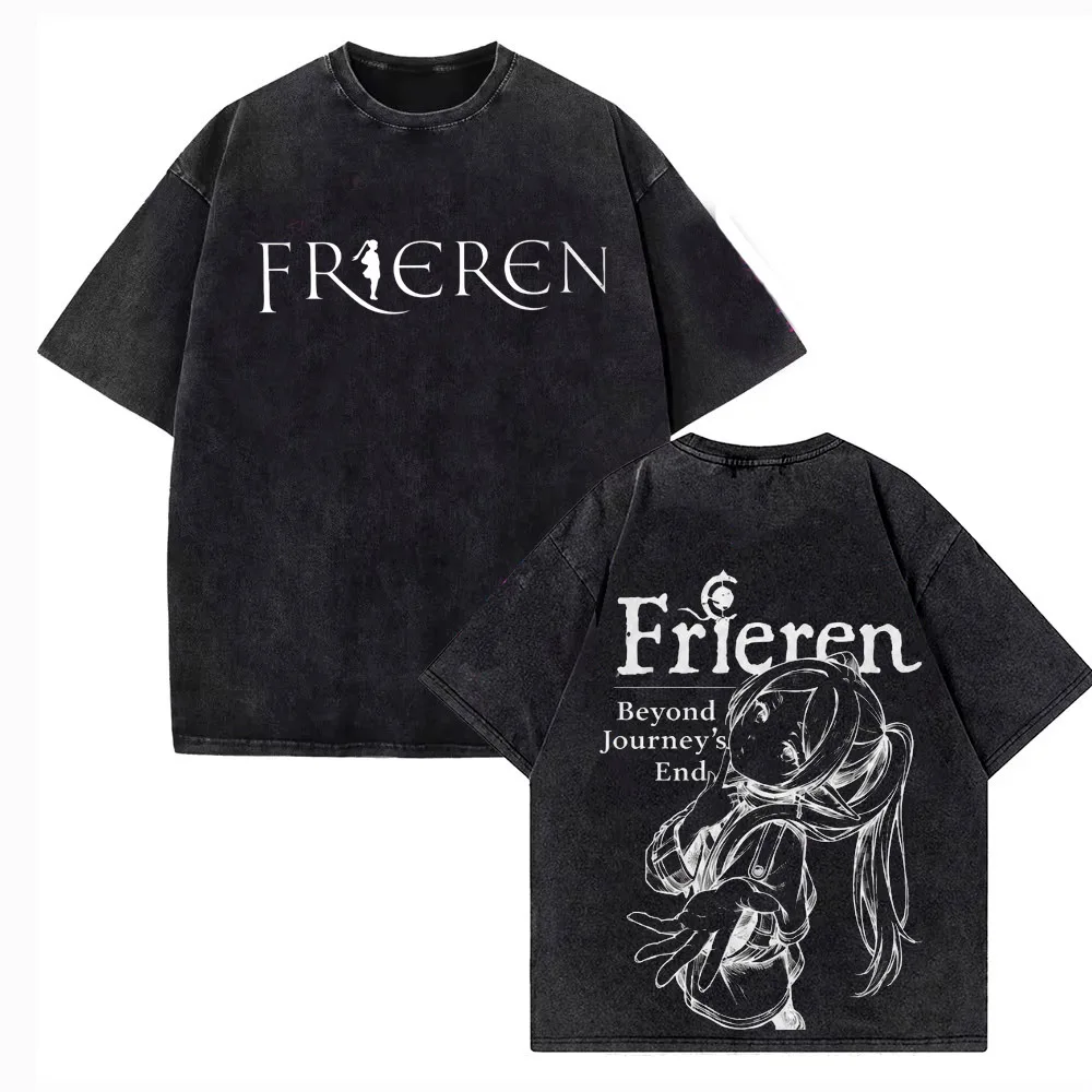 2026 Japanese Anime Frieren Beyond Journey's End T Shirt Vintage Washed T-Shirt Men's Clothing Short Sleeve Cotton Tee Tops