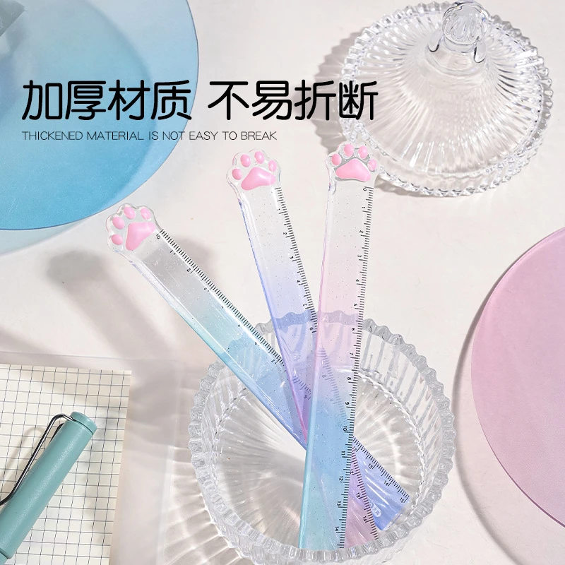 15cm Cute Cat Paw Plastic Straight Rulers Kawaii gradient Ruler Drawing Measuring Tool School Office Stationery Supplies