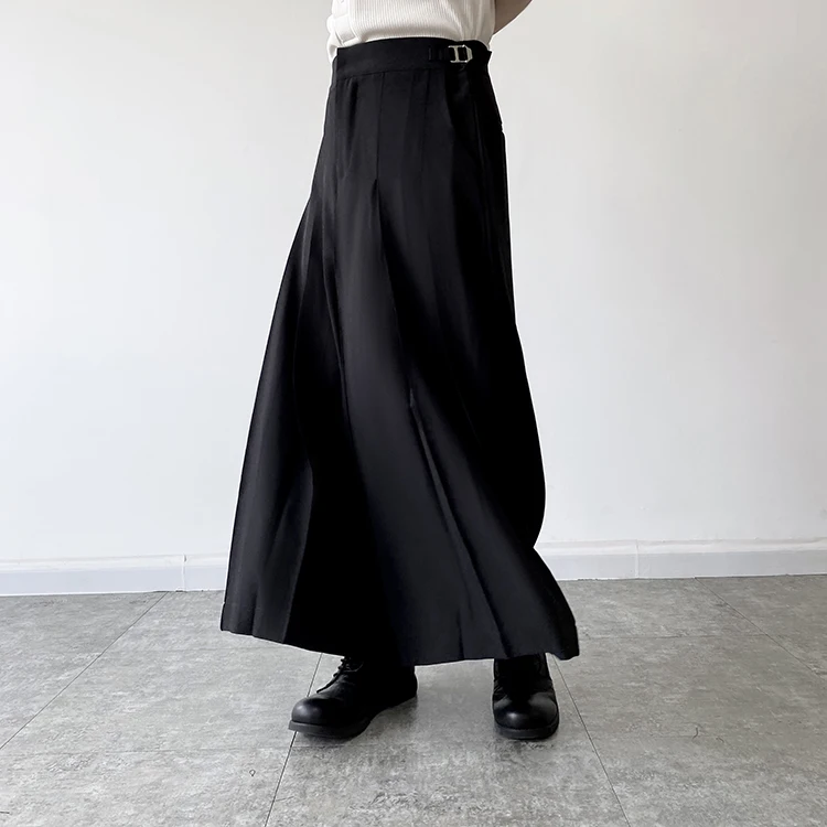 

2023Streetwear Pleated Black Japanese Men Dark Loose Fashion Casual Kimono Wide Leg Skirt Pant Men's Pants Women Trousers