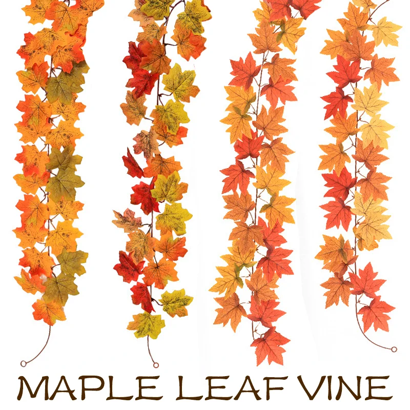 

New Artificial Fake Maple Leaf Colorful Autumn Decoration Fall Foliage Garland for Home Yard Thanksgiving Halloween Fireplace