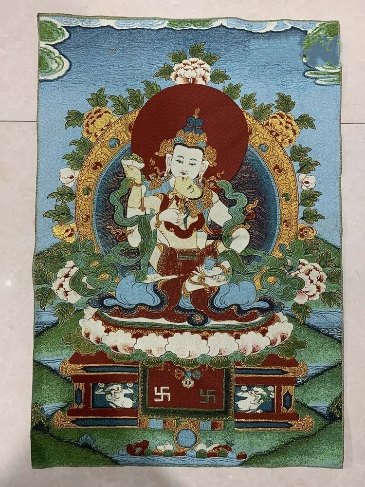

36"Tibet Tibetan Cloth Silk Buddhism Vajrasattva Double Body TangkaThangka Mural