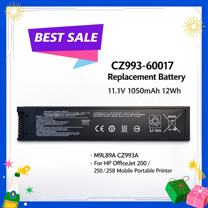 CZ993-60017 11.1V 1050mAh 12Wh M9L89A CZ993A Replacement Li-ion Battery for HP OfficeJet 200 250 258 Mobile Portable Printer