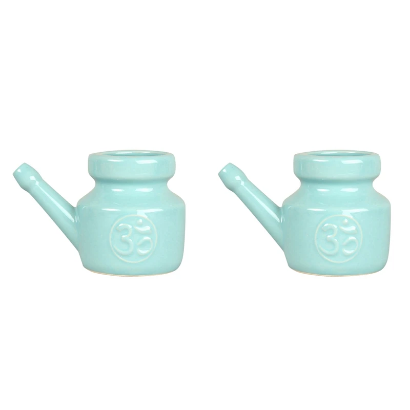 

2X 350Ml Ceramic Neti Pot Nose Cleaning Pot Durable Leakproof Spout Pot For Nasal Rinsing Nose Washing Men Women,Cyan