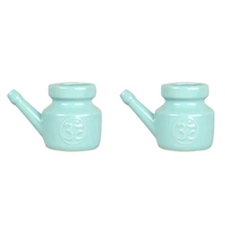 2X 350Ml Ceramic Neti Pot Nose Cleaning Pot Durable Leakproof Spout Pot For Nasal Rinsing Nose Washing Men Women,Cyan