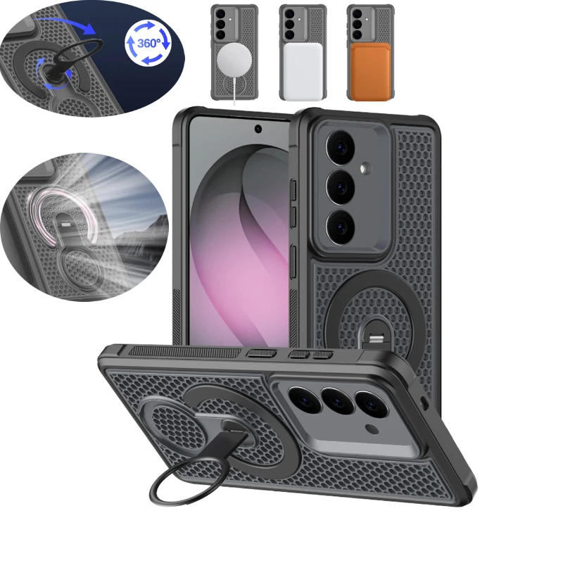 360 ° Drehbarer Metall-Autohalterungsring aus weichem TPU + hartem PC mit Wärmeableitung für MagSafe-Handyhülle für Samsung S26 Ultra S26 S26 Plus