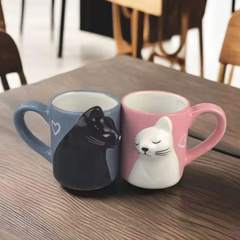 Kiss Cat Tasses en céramique pour couples, tasses mariées, tasse d’anniversaire, café au lait du matin, tasse à thé petit déjeuner, Saint Valentin,