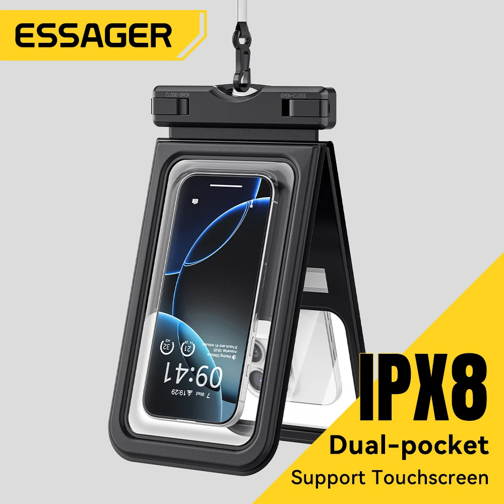 Essager IPX8 Dual-pocket Waterproof Phone Bag For iPhone 16 15 14 Pro Max Drift Diving Surfing Swim Pouch Bag Universal Cover