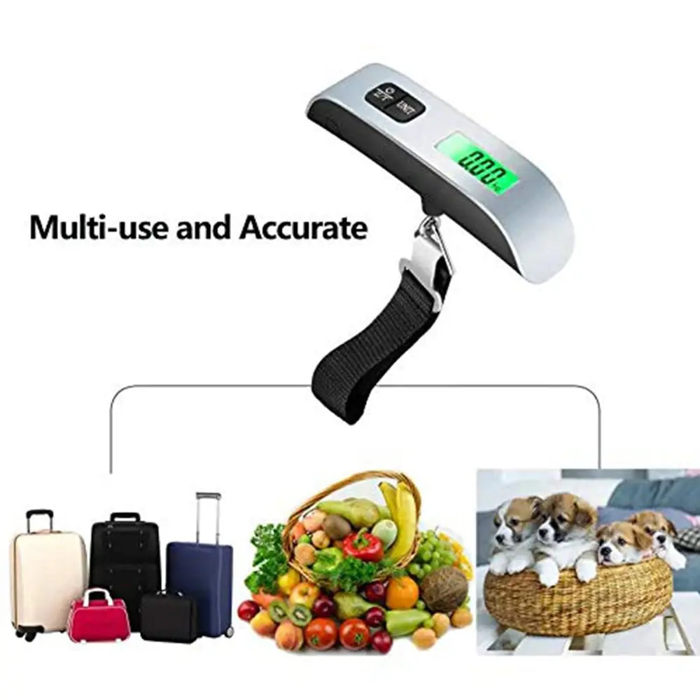 50kg/110lb Portable Electronic Hand Luggage Scale LCD Digital Display Balance Scale Suitcase Travel Weighs Baggage Weight Tool