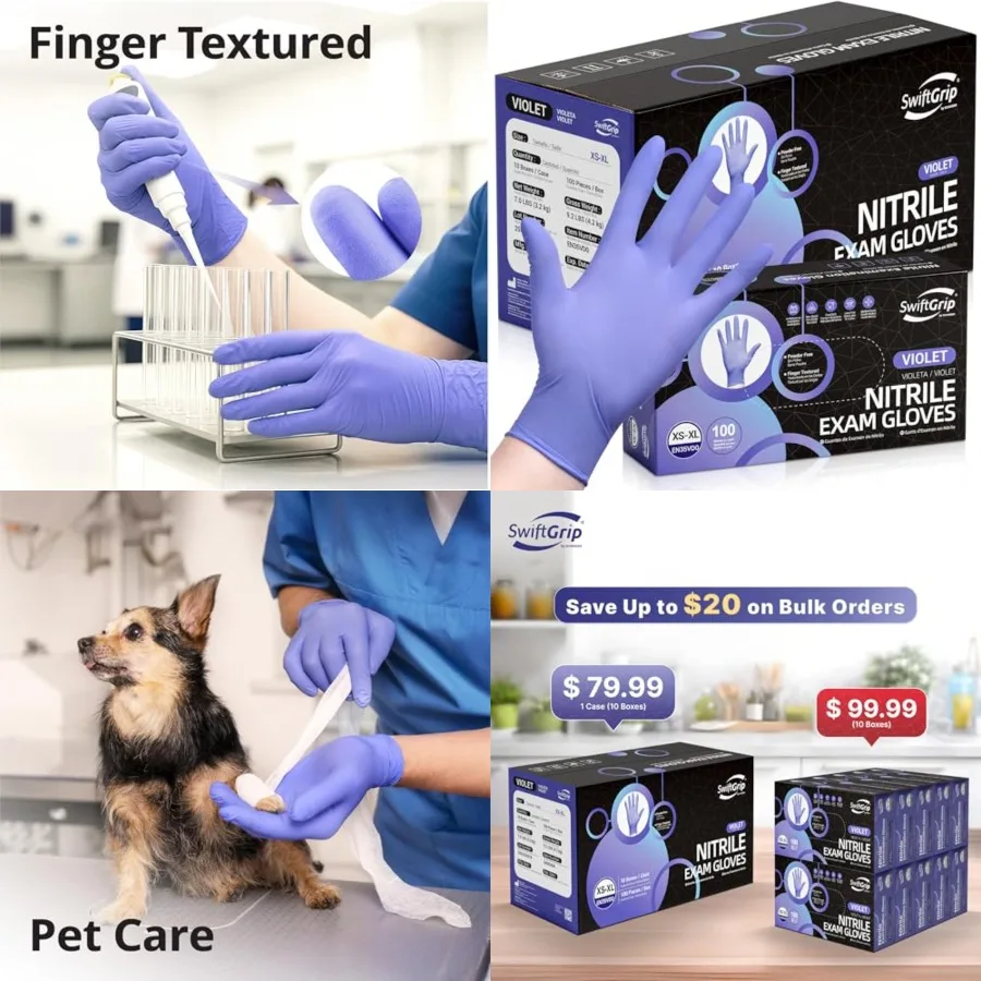 

SwiftGrip Disposable Nitrile Exam Gloves, 3mil,,Case of 0, Violet Nitrile Gloves Disposable Latex Free for Medical, Cleaning, C