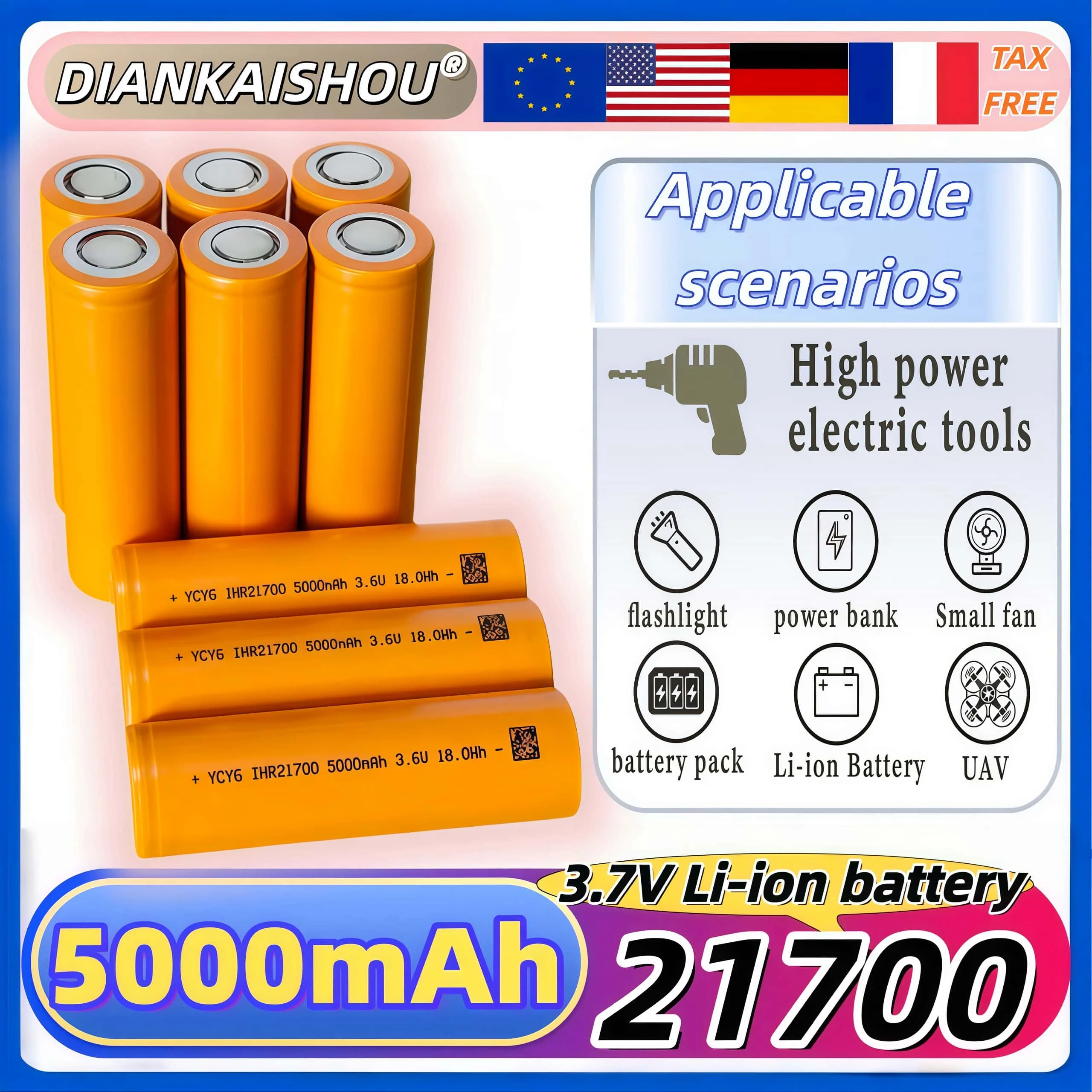 

Литий-ионные перезаряжаемые аккумуляторы 3.7V 21700 5000mAh, 10-100 шт., высокотоковые (10C), для работы при температуре до -45°C ° низкотемпературная батарея