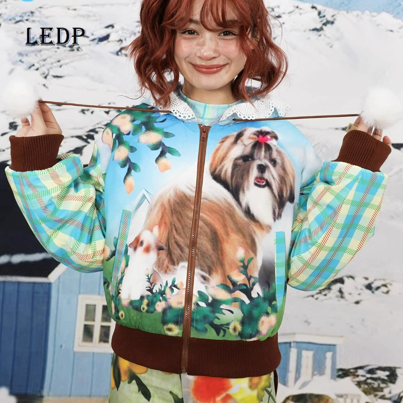 

Autumn Winter New Keep Warm Cotton Padded Jackets Cartoon Print Versatile Sweet Short Hooded Jaquetas Girl's Jacket Fleece Coats