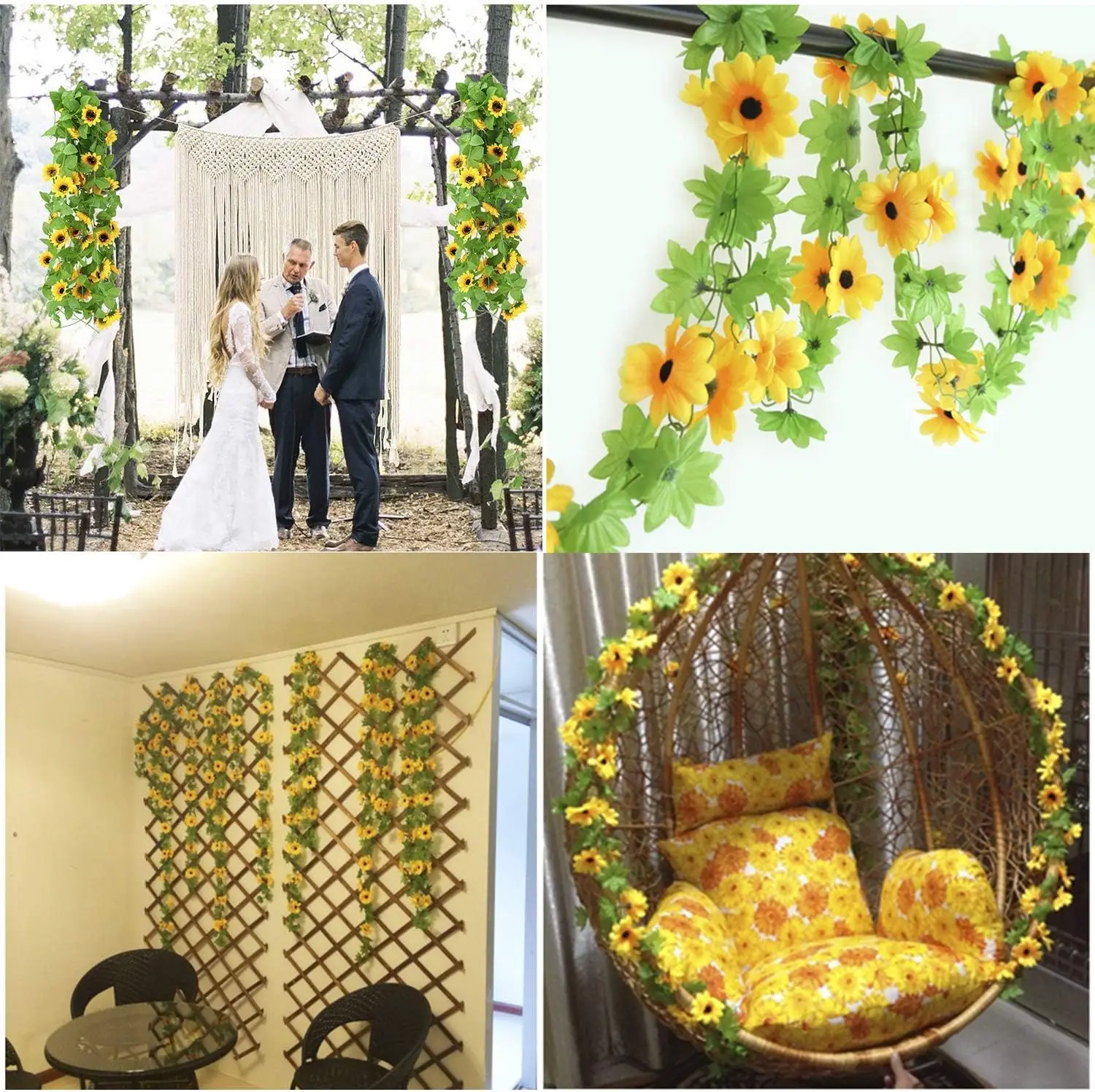 Sunflower Artificial Flowers Vine Silk Fake Plant Rattan Garland for Wedding Arch Home Garden Decoration DIY Wall Hanging Wreath