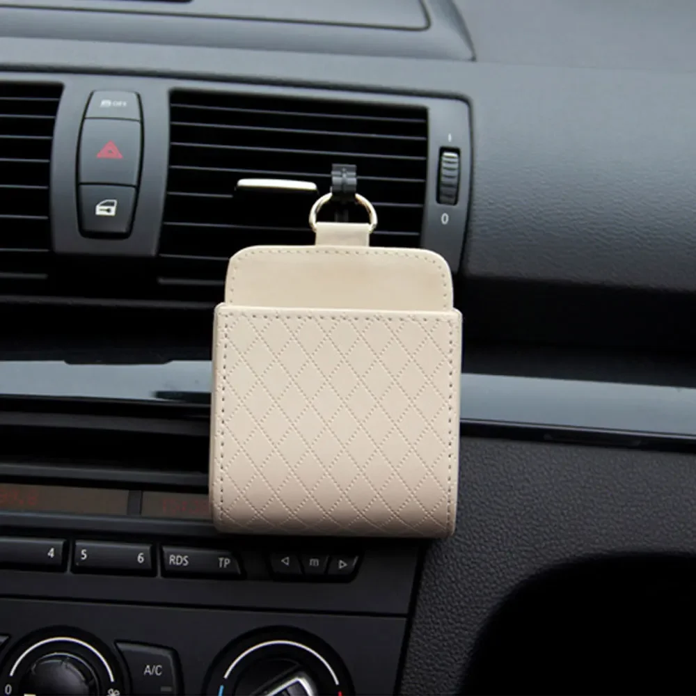 

Car Storage Bag Air Vent Dashboard Tidy Hanging Leather Organizer Box Glasses Phone Holder Storage Organizer Car Accessories