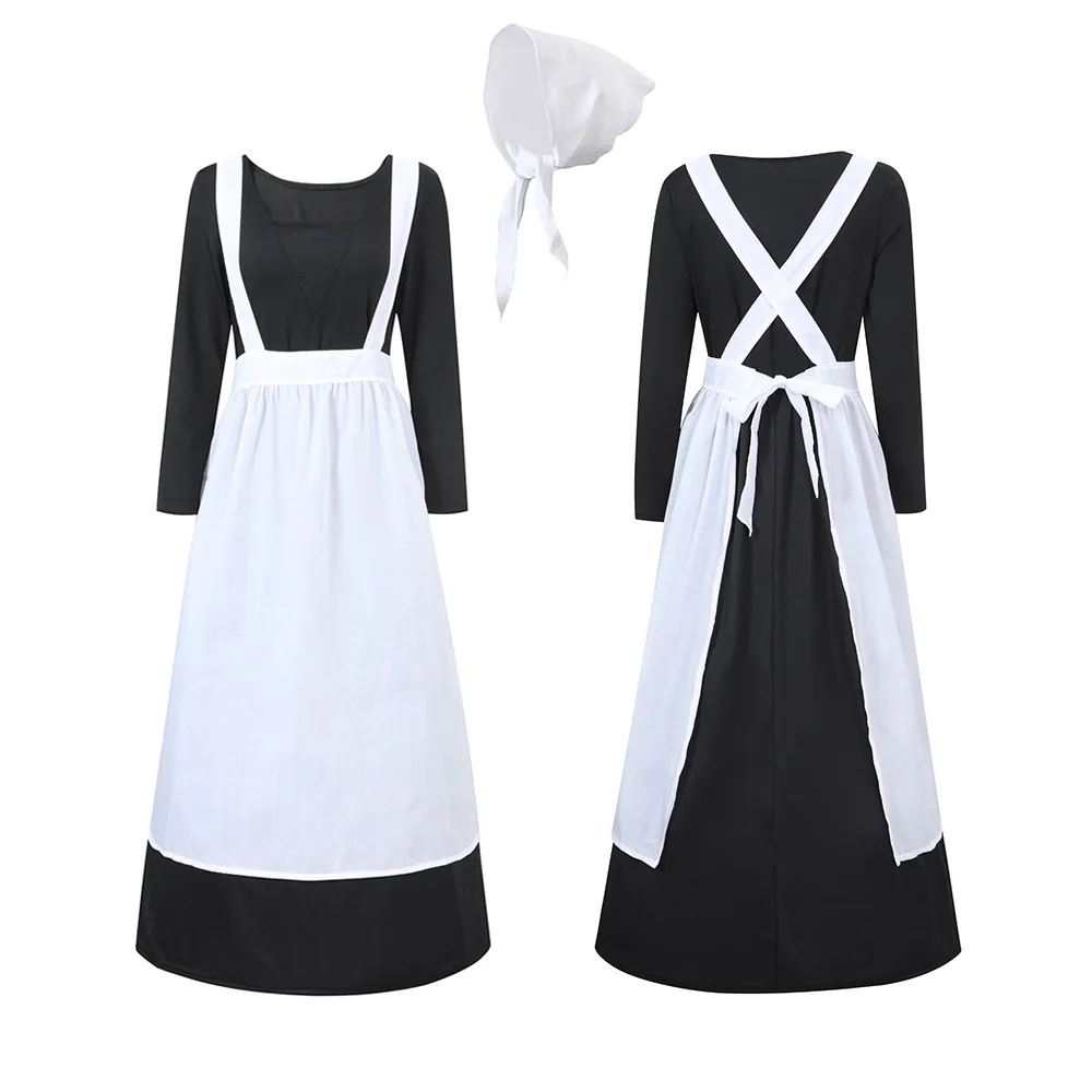 Robe de femme de chambre tablier pour femme, costume d'Halloween cosplay, robe de manoir française pour femme, robe maxi élégante médiévale, ply play rétro