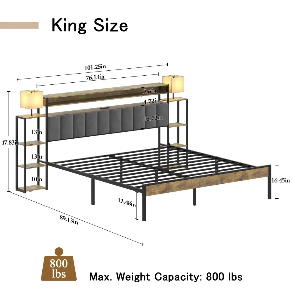 Queen Bed Frame with Headboard, Metal Platform Bed with Smart LED Lights and USB Charging Station, Easy Assembly, No Box Spring image 3