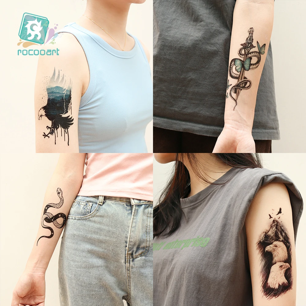 12 Sheets Realistic Snake Eagle Temporary Tattoos For Women Men Forearm Arm Sexy 3d Tribal Cobra Mamba Viper Serpent Tattoos