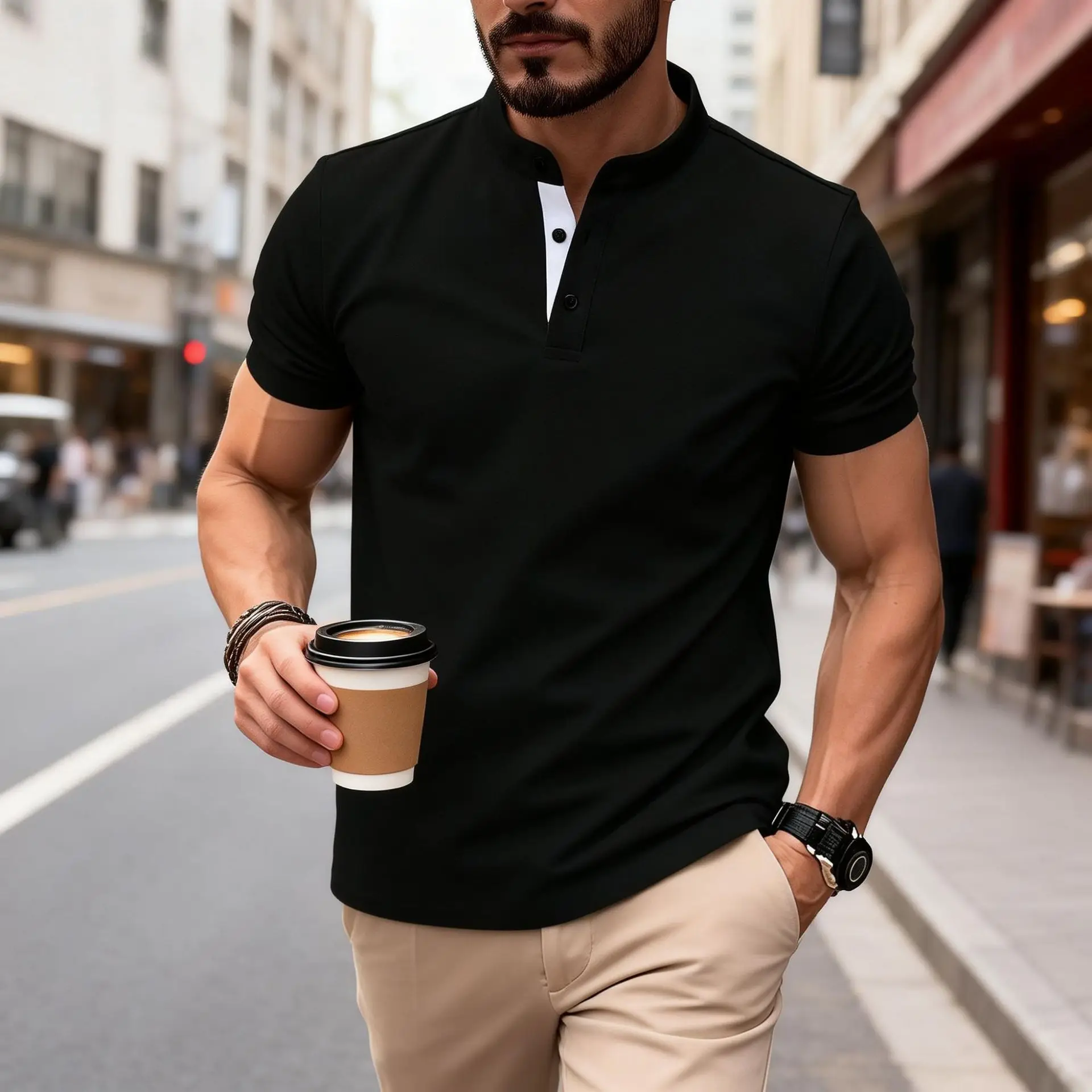 

Summer Men's Polo Shirt T-shirt Zipper Pocket Outdoor Sports Shirt Comfortable Breathable Workwear Training Hiking Short Sleeved