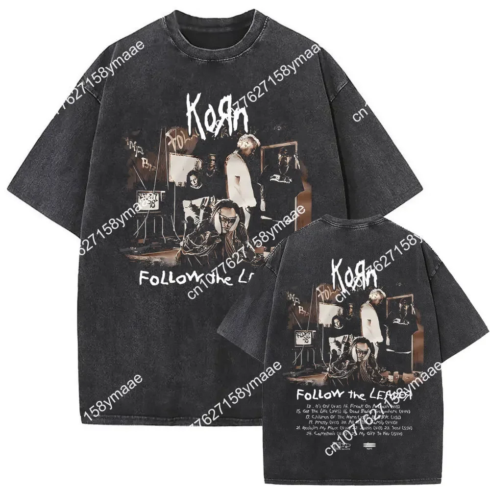 Limited Edition Rock Band Korn Follow The Leader Double Sided Print T-shirts Washed Vintage Men Women Oversized Metal Music Tees