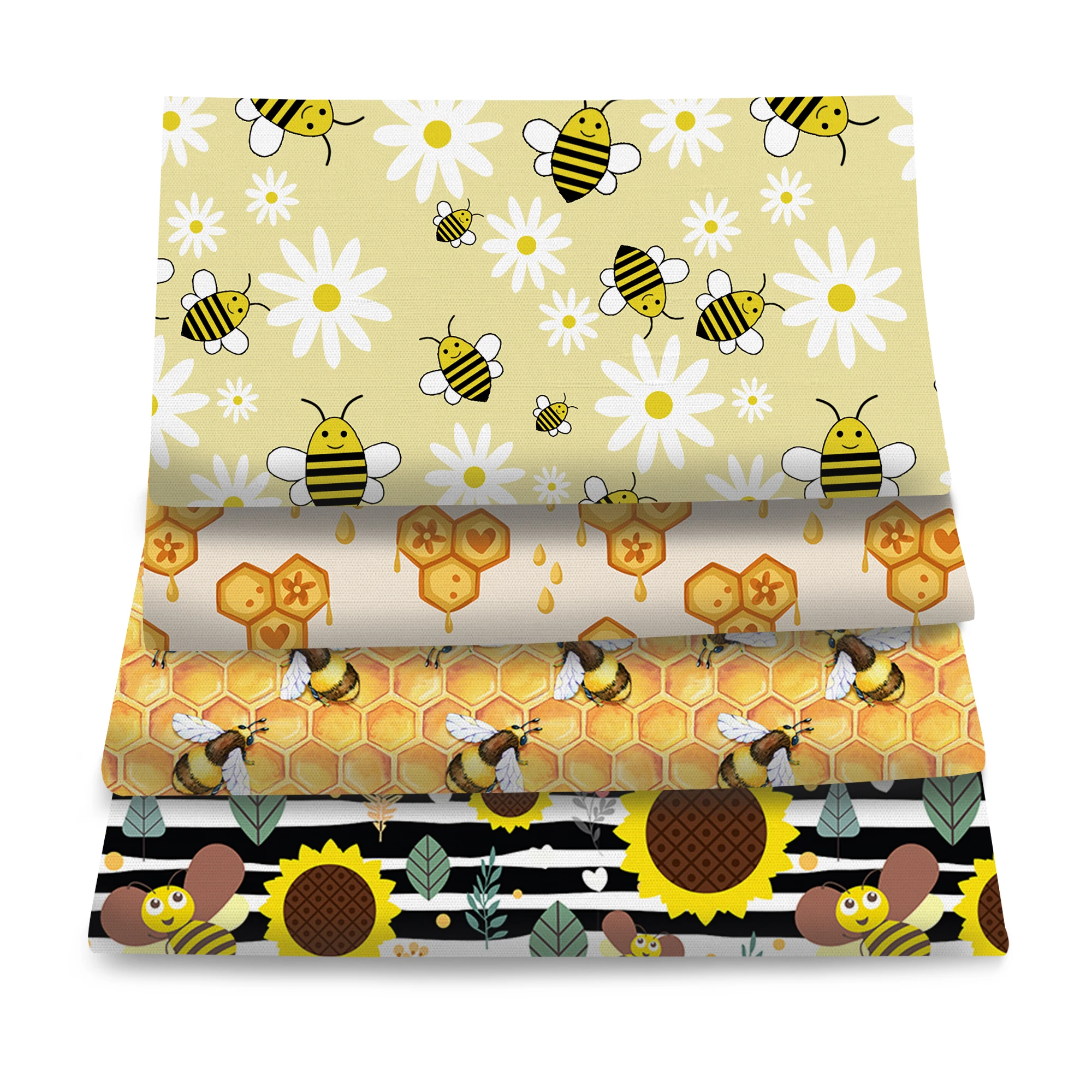 Pre-cut 4pc/set 50x45cm 20x20cm Sunflower Hexagon Bee Print Polyester Precut Quilting Fabric Squares Sheets