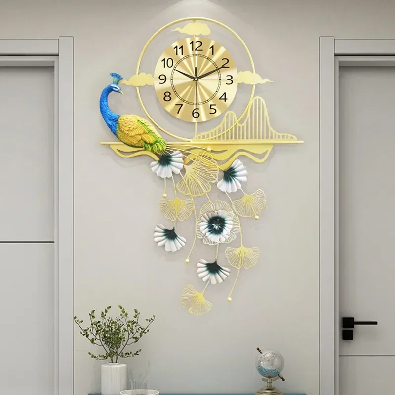 Luxury Minimalist Wall Clocks Art Mural Peacock Fashion Living Room Wall Watch Chinese Fashion Reloj De Pared Home Decoration