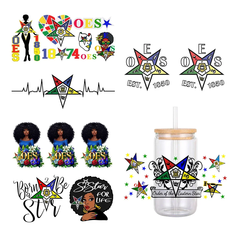 Hot Sales Eastern Stars Pattern UV DTF Transfer Sticker Waterproof Transfers Decals For 16oz Glass Cup Wrap Stickers