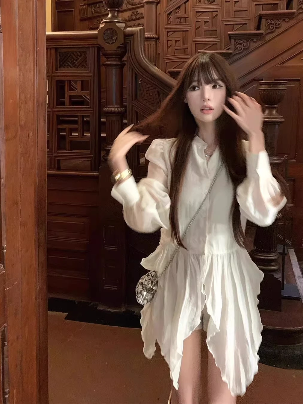 

Женский шифоновый топ Ele Pure Want Long Sve, весенний, миди, с асимметричным подолом, дышащий, солнцезащитный, стандартный крой