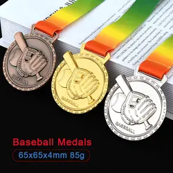 Baseball Medal 3D Award Medallions Sports Competition Zinc Alloy Blank Medals Baseball Football Badge Free Print With Ribbon