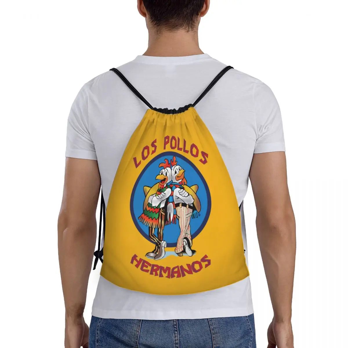 Custom Funny Los Pollos Hermanos Drawstring Bag Men Women Lightweight Breaking Bad Sports Gym Storage Backpack