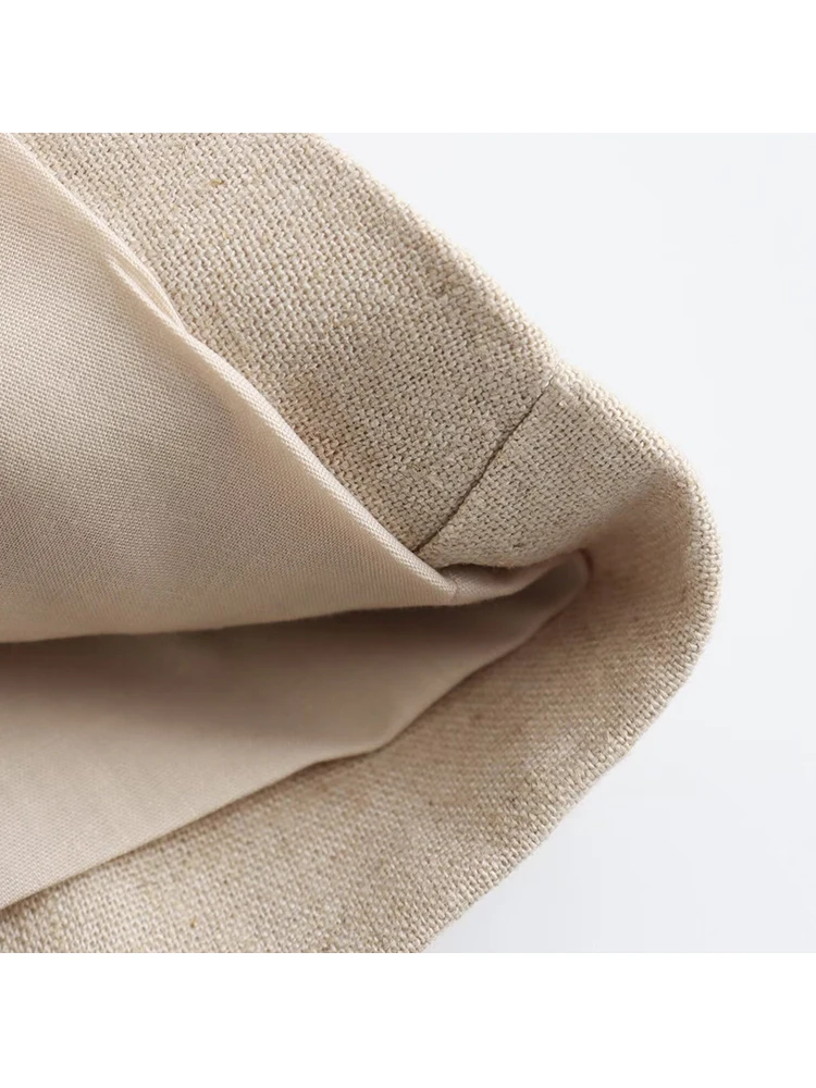 TFMLN Fashion Women Linen Shorts Sets 2024 Vintage Solid Single Breasted V Neck Waistcoat Tops Summer Office Lady Suits