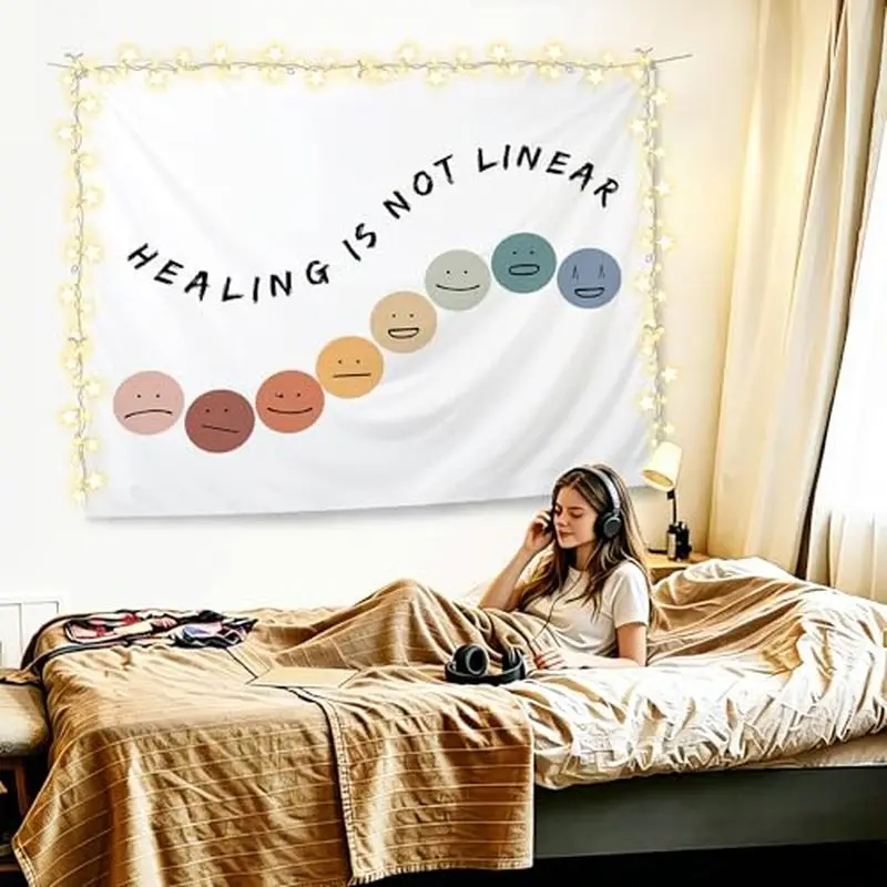 Healing Nonlinear Mental Health Tapestry Wall Hanging, Self Care Wall Decor for Bedroom Dorm Home Decoration