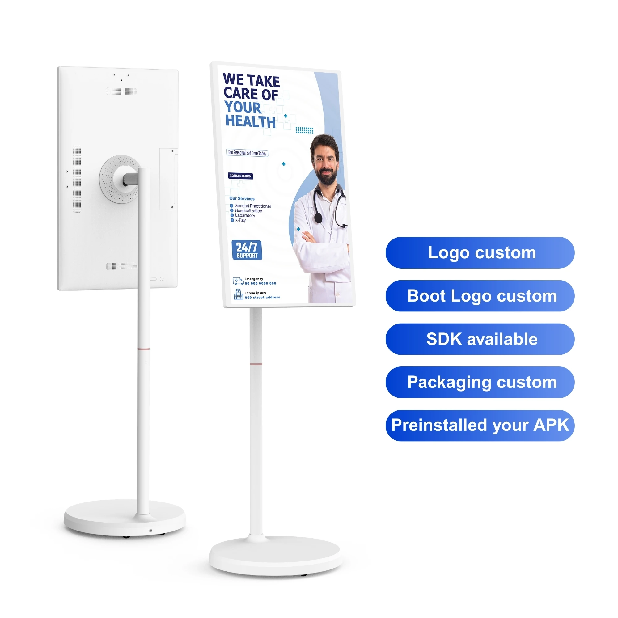 

32-дюймовый Android 13 8 + 128 ГБ FHD портативный интеллектуальный интерактивный цифровой монитор для больниц сенсорный экран вывески