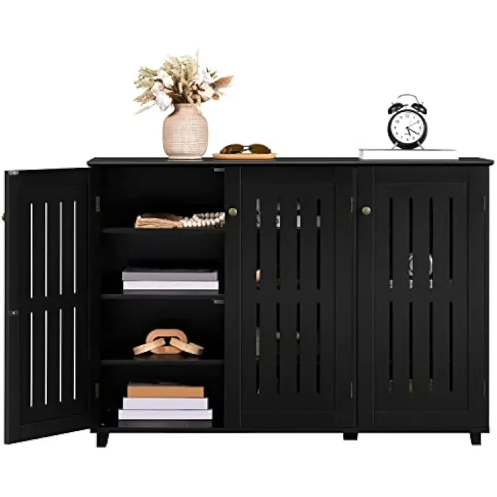 

Shoe Storage Cabinet Floor Storage Organizer Wooden Cabinet with 3 Doors Adjustable Shelf for Entryway Living Room