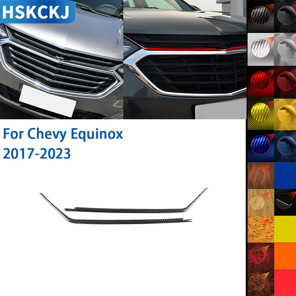 For Chevy Equinox 2017-2023 Accessories Carbon Fiber Car Interior Front Bumper Middle Grille Decorative Strip Cover Trim Sticker