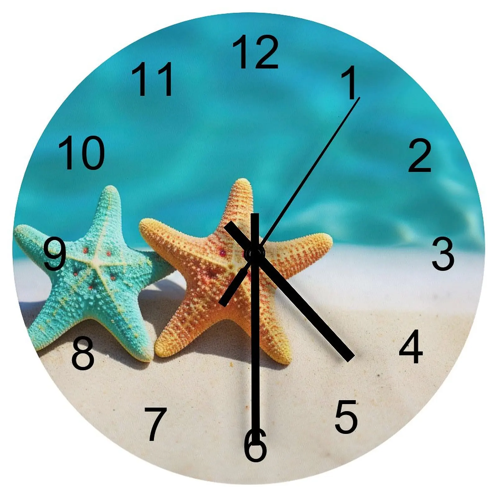 

Kitchen Wall Clock Beach Starfish Sea star Clocks 12 inch Mute Wood Round Patterned Durable Geometric Home Decor