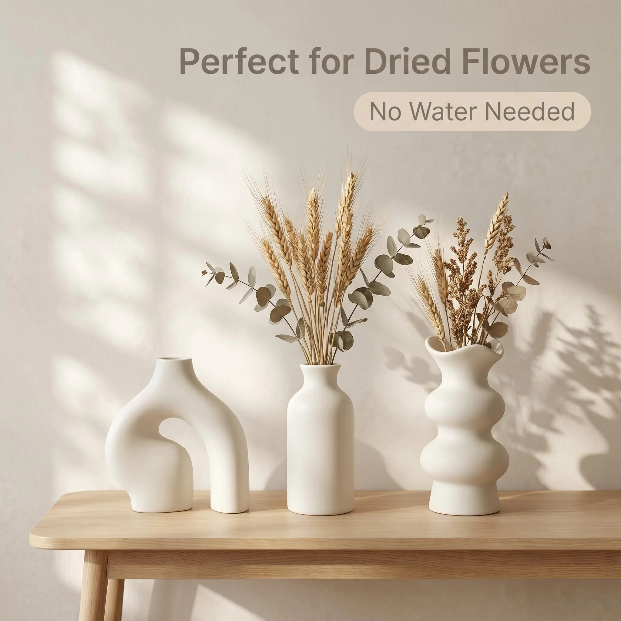 3-Piece Wabi-Sabi Irregular Decorative Vase Set, Made of Matte Pla Plastic, Minimalist Modern Tabletop Decor, Suitable for Living Room