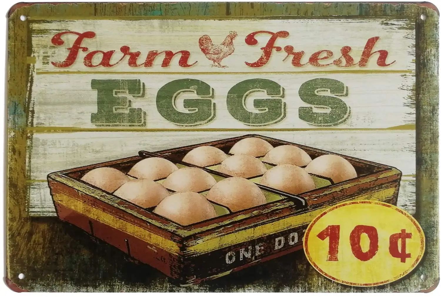 ERLOOD Farm Fresh Eggs Metal Tin Sign Decor Art Chicken Coop Kitchen Cottage Farm 12 x 8