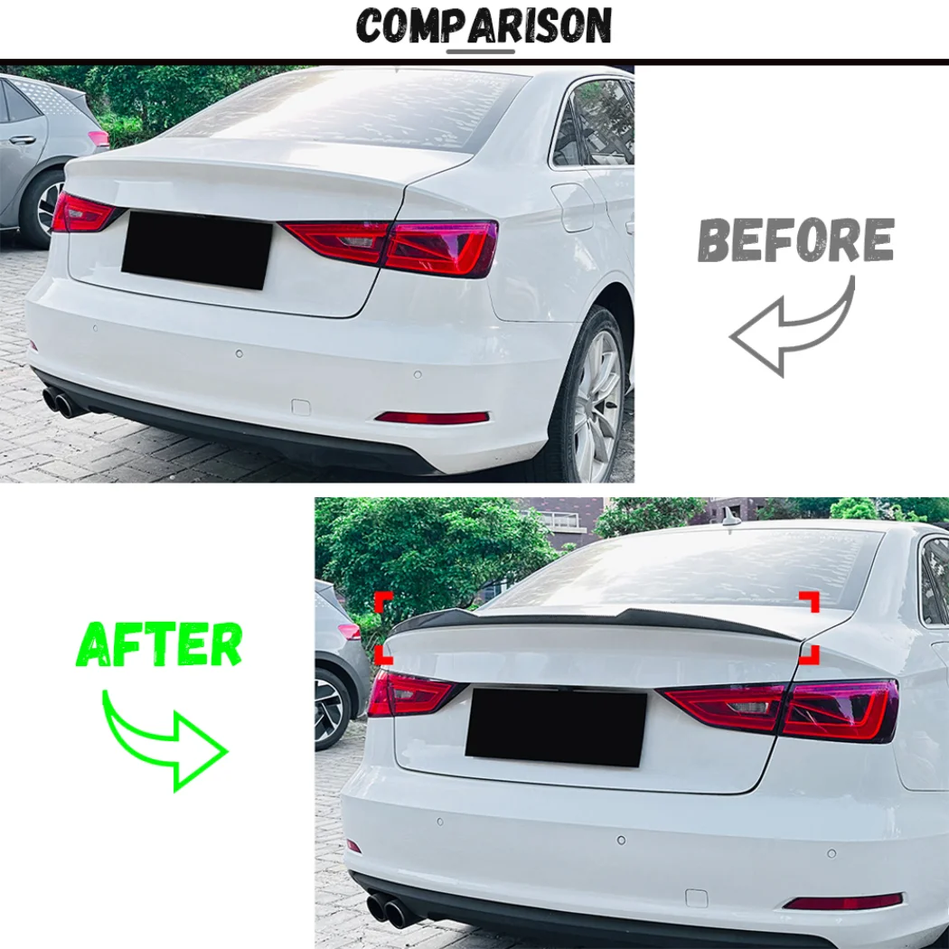 For Audi A3 S3 8V Sedan 2014 2015 2016 2017 2018 2019 2020 Car Rear Roof Spoiler Splitter Wing Rear Trunk Roof Lip Cap view 4