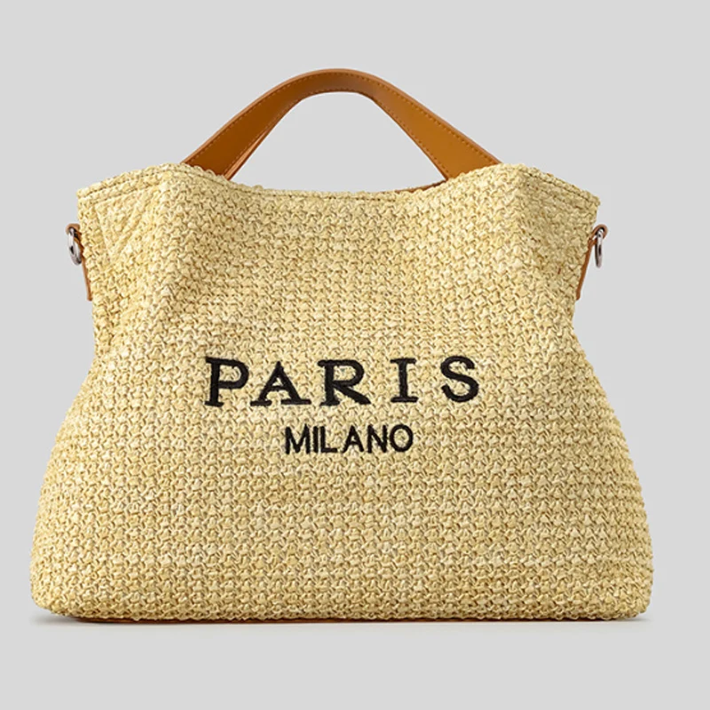 New Grass Woven Women's Bag Summer Vacation Beach Bag Letter Embroidery Large Capacity Tote Bag Shoulder Crossbody Bag view 5