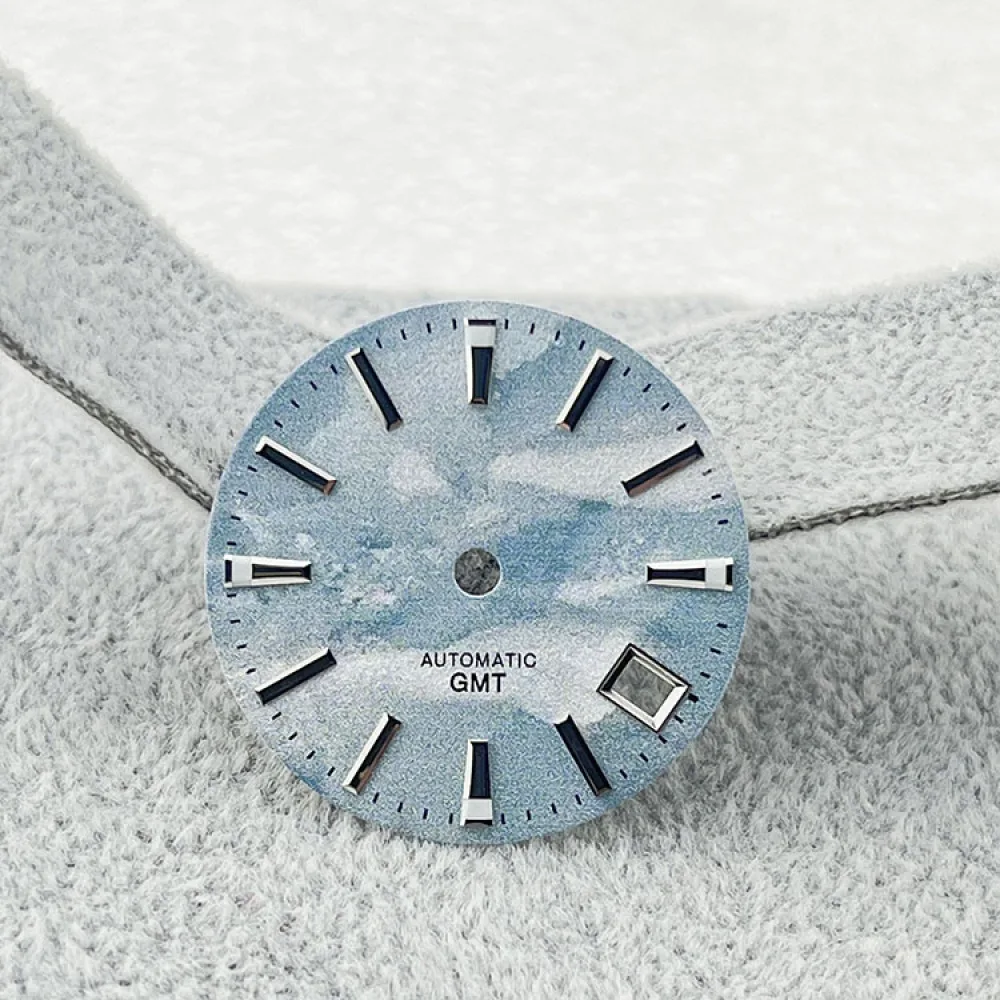 Mostrador de relógio azul céu 28.5mm bgw9 mostrador luminoso azul nh35 para movimento nh34 nh35 calendário único gmt acessórios de rosto de relógio