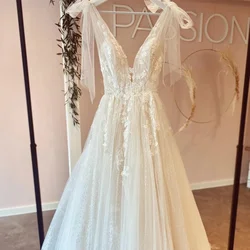 Sweetheart Bows Wedding Dresses For Princess V Neck Sleeveless Applique Elegant Bridal Gown Button Back vestidos de novia 2024