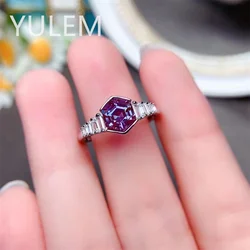 New Arrival 6*6mm Lab Hexagon Alexander Gemstone with Simple Design Rings for Women Engagement Silver 925 Ring